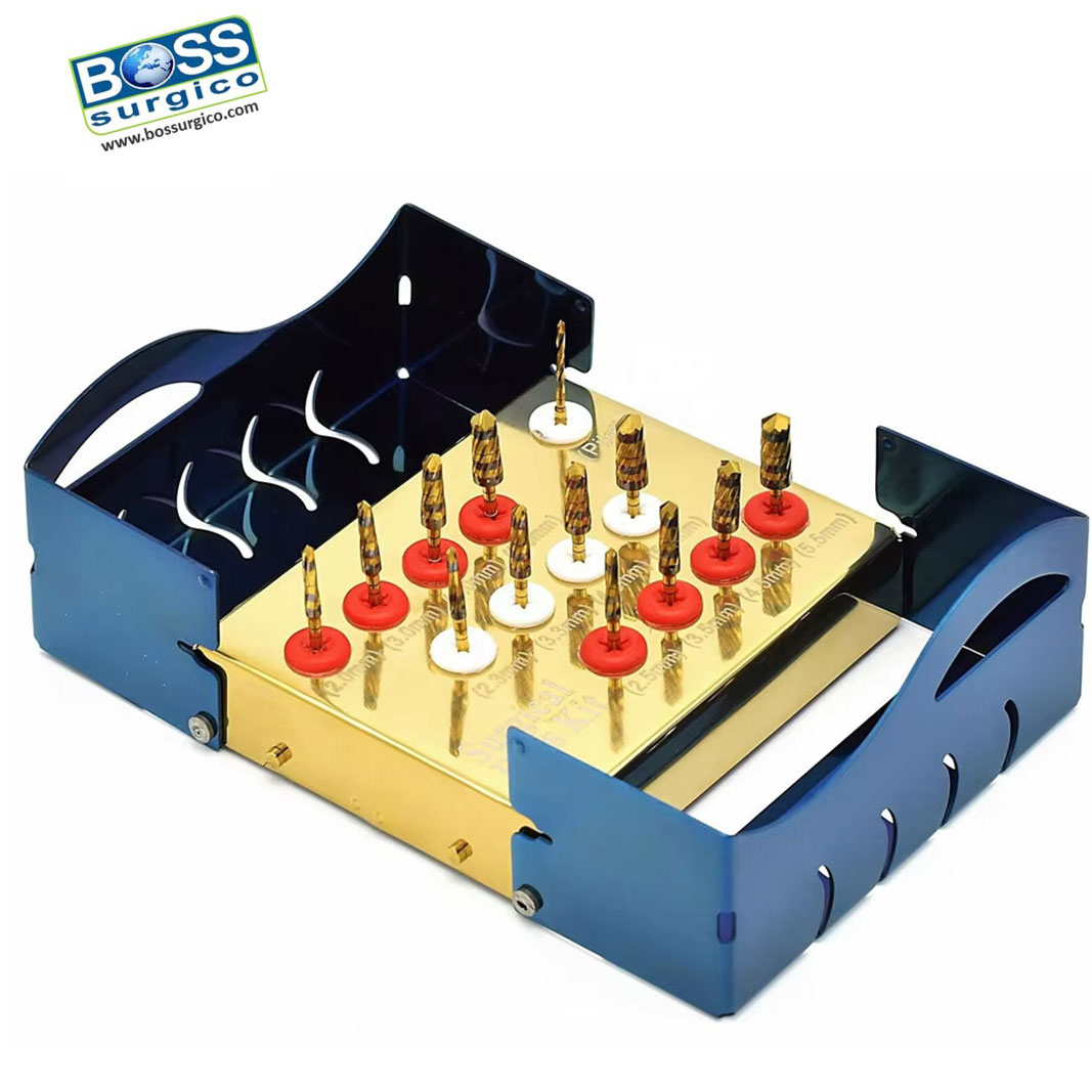 13 Pcs Dental Bur Drills Dental Implant Kit Golden